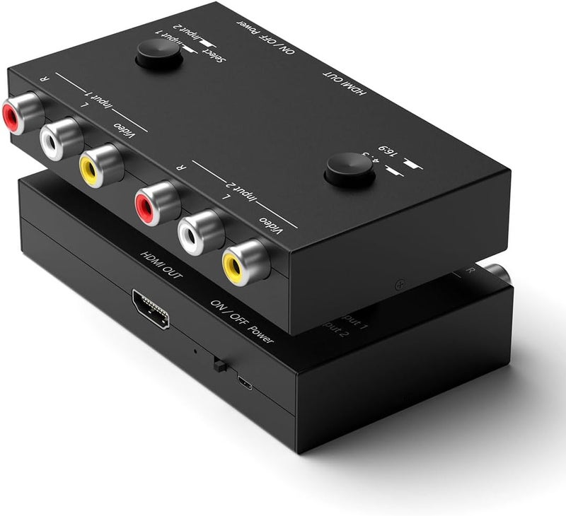 OseTub 2 Port RCA to HDMI Converter, Dual AV to HDMI Converter Supports 16:9/4:3 Composite to HD MI Adapter Support 1080P PAL/NTSC Compatible with Sega/Xbox/PS1/PS2/PS3/WII/N64/VHS, VCRs, and DVD Players - Image 1